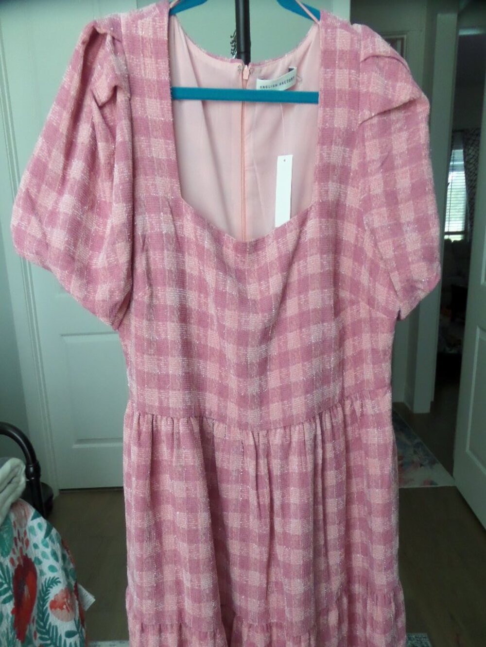 English Factory Pink Plaid Puff-Sleeve Dress – Size 2X – New With Tags